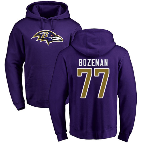 Men Baltimore Ravens Purple Bradley Bozeman Name and Number Logo NFL Football #77 Pullover Hoodie Sweatshirt->nfl t-shirts->Sports Accessory